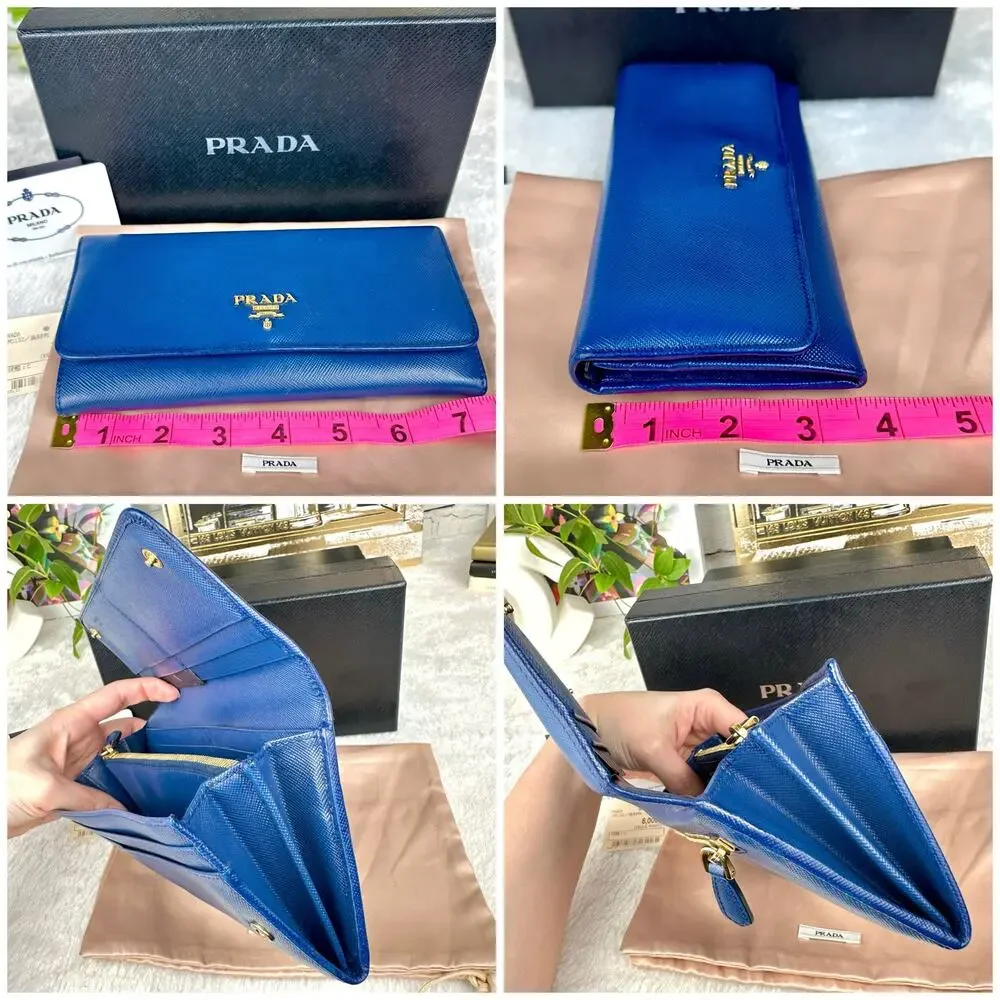 Prada Long Wallet Blue Saffiano Leather NICE Used with box Cute! - Picture 14 of 16